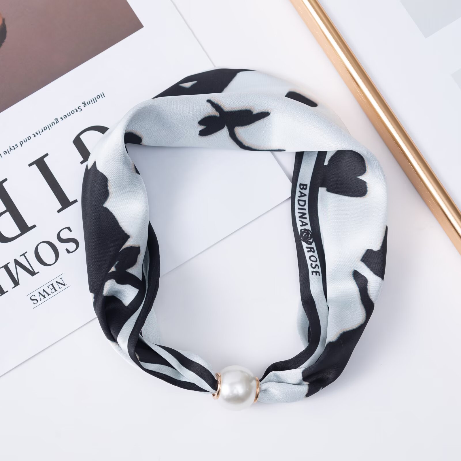 Silk Neck Scarf - Pearl Necklace New Versatile Chinese Style