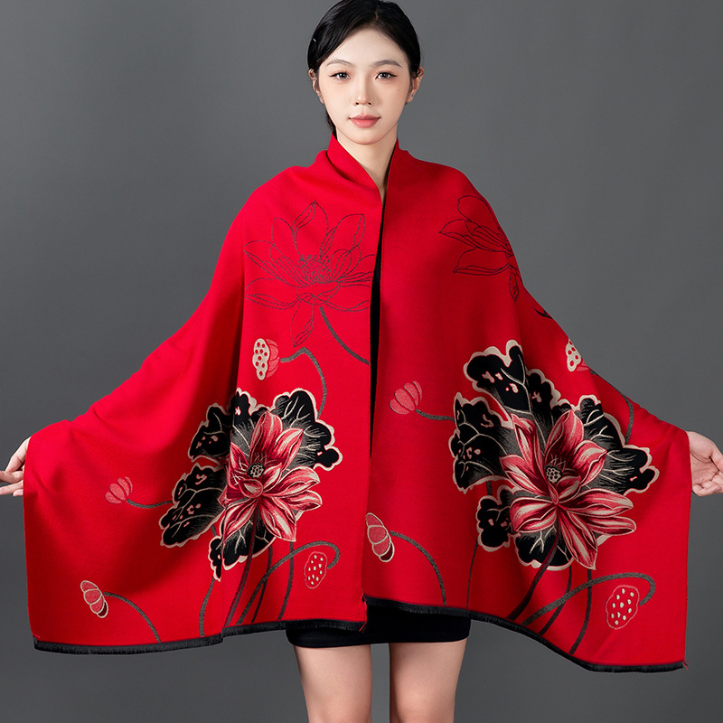 Women Winter Shawl Cashmere Sc - Woven Scarf Blanket 评论和价格