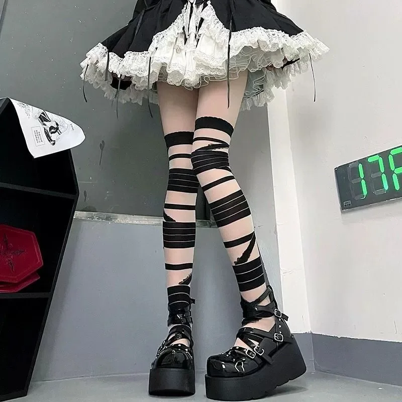 1/2pairs Lolita Cross Tie Tigh - Silk Tie Striped 评论和价格