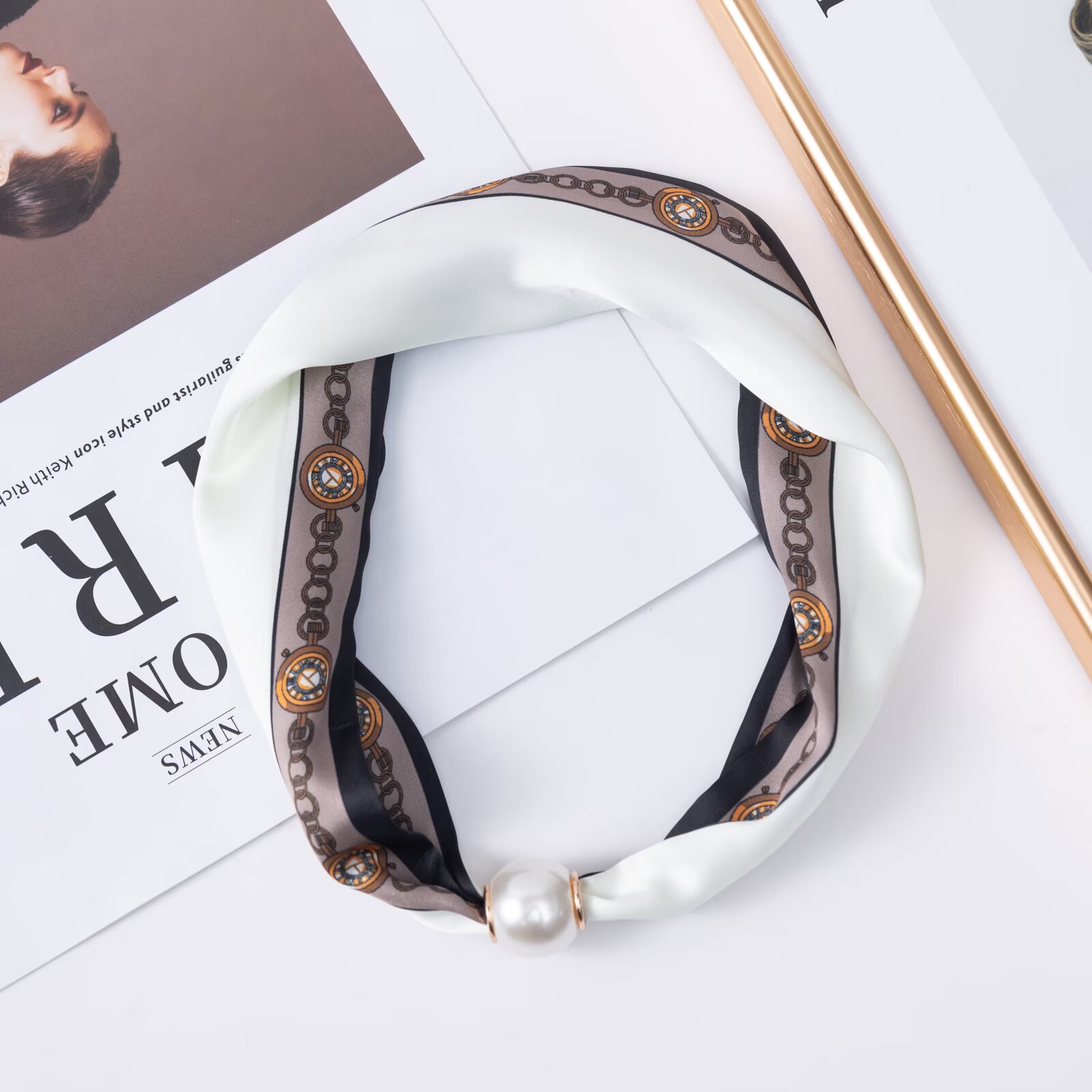 Pearl Necklace New Versatile C - Silk Neck Scarf 评论和价格